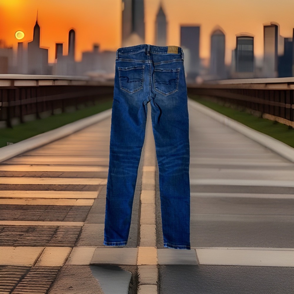 American Eagle Stretch‎  Super Hi Rise Jegging Dark Wash Denim Jeans Womens 4